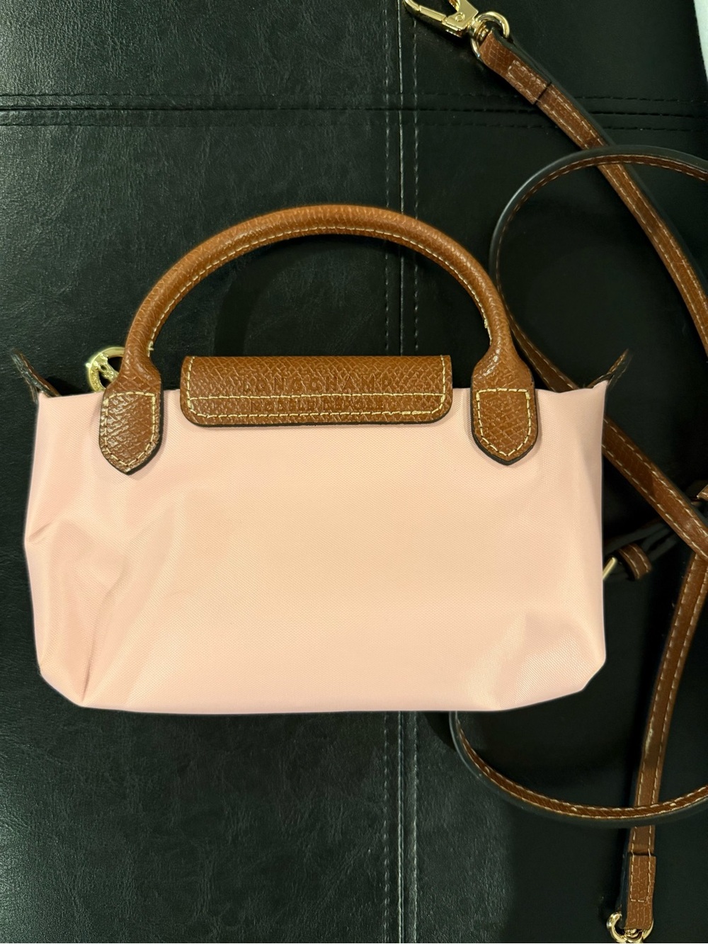 Longchamp Le Pliage Pink and Brown with Handle or Crossbody with Gold Hardware - Picture 2 of 7